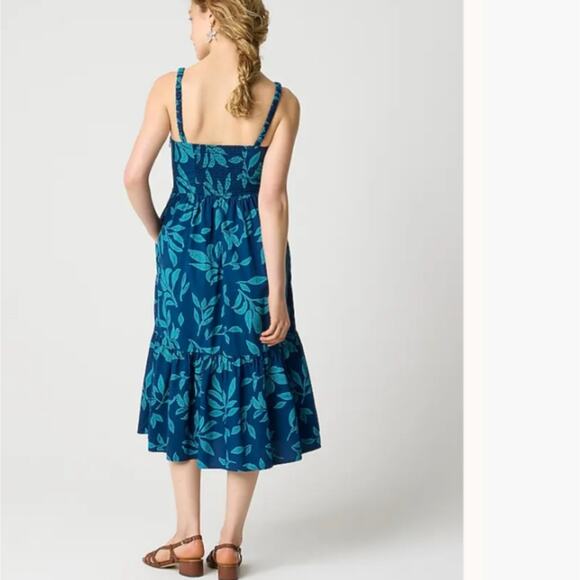 NEW J. Crew Poplin Blue Coral Midi Dress Seaport Blue Cenote - Picture 2 of 13